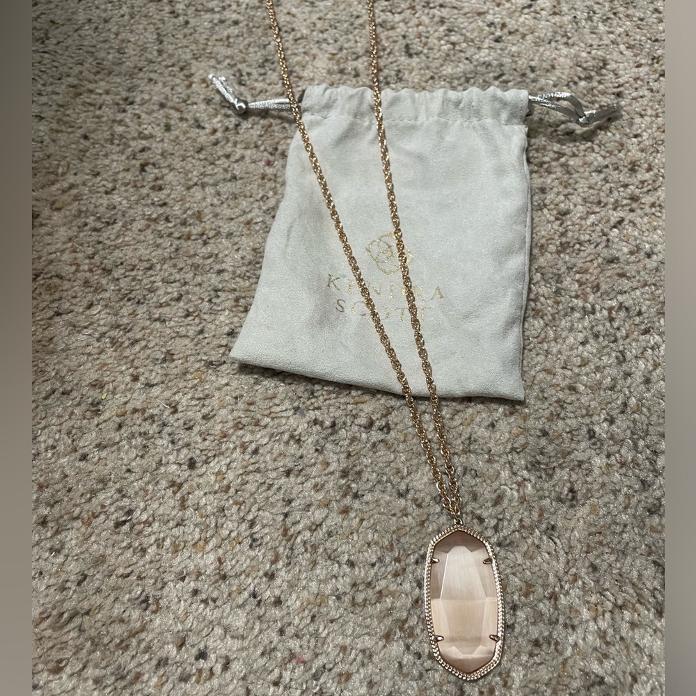 Kendra Scott Rose Gold Long Necklace with Rose Quartz Stone - Like NEW!
